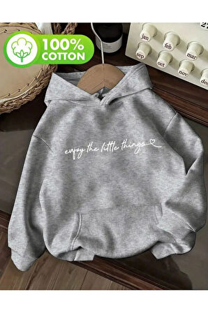 Enjoy Yazı Detaylı İçi Polarlı Kapüşonlu Sweatshirt