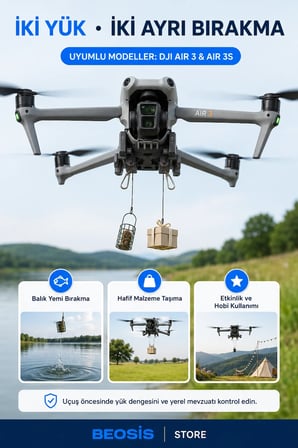 DJI Air 3 / Air 3S Çift Kancalı Drone Yük Bırakma Aparatı – Paket, Olta ve Balık Yemi Bırakma