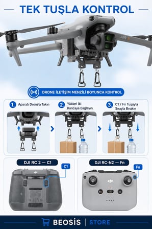 DJI Air 3 / Air 3S Çift Kancalı Drone Yük Bırakma Aparatı – Paket, Olta ve Balık Yemi Bırakma