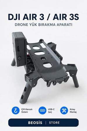 DJI Air 3 / Air 3S Çift Kancalı Drone Yük Bırakma Aparatı – Paket, Olta ve Balık Yemi Bırakma