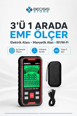 Profesyonel 3'ü 1 Arada EMF ve Radyasyon Ölçer – EF, MF, RF/Wi‑Fi Dedektörü