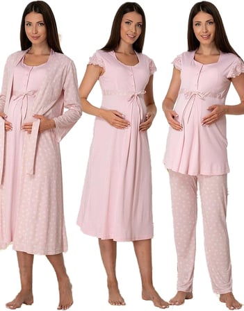 Effort Kadın Lacivert Hamile Lohusa Sabahlıklı Gecelik Ve Pijama Takım Set