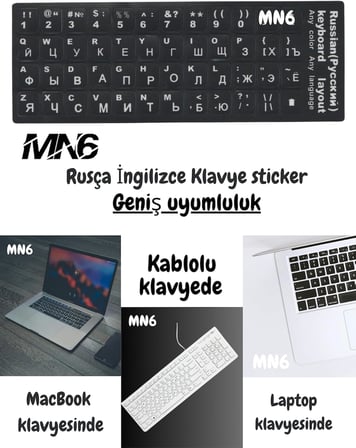 MN6 MR01 Rusça Klavye Sticker/3 Adet-Laptop PC Uymlu-Silinmez/Rusça İngilizce Klavye Etiketi