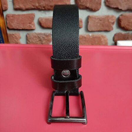 Erkek Kemer 3,5 Cm. Düz Siyah Hakiki Deri (Vejetal Dana Derisi) 110 Cm. Gvn-0055