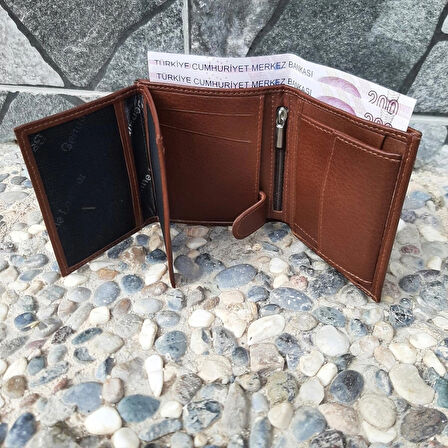 Hakiki Deri Erkek Bozuk Para Gözlü Taba Mini Cüzdan gvn-0131