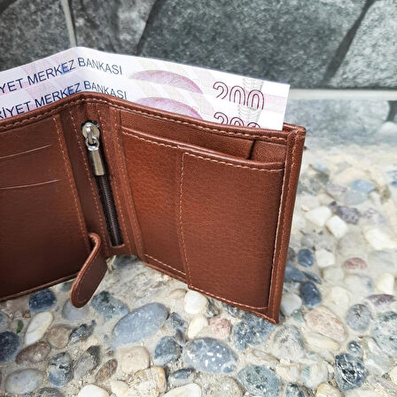 Hakiki Deri Erkek Bozuk Para Gözlü Taba Mini Cüzdan gvn-0131