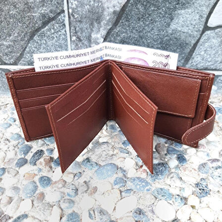 Hakiki Deri Erkek Bozuk Para Gözlü Çıtçıtlı Taba Cüzdan gvn-0134
