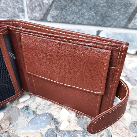 Hakiki Deri Erkek Bozuk Para Gözlü Çıtçıtlı Taba Cüzdan gvn-0134