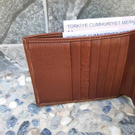 Hakiki Deri Erkek Yatay Büyük Boy Taba Cüzdan gvn-0136