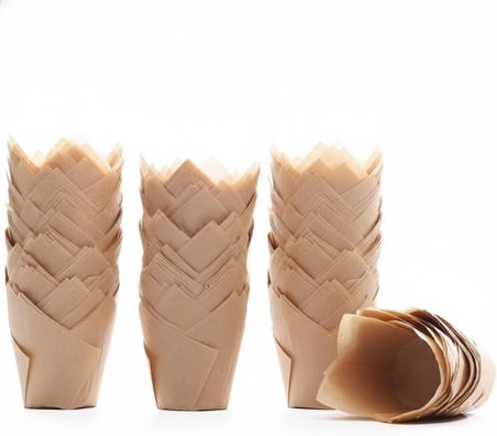 Orret Home 20 Adet Kraft Kagit Muffin Kalibi – Lale Formlu Cupcake Firin Kagidi, Tek Kullanimlik Kek Kalibi, İsiya Dayanikli Dogal Kraft Muffin Cupcake Pisirme Kagidi (20)
