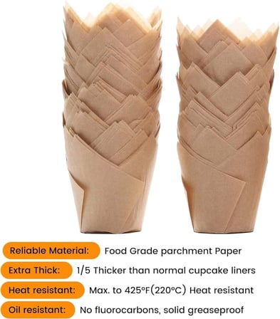 Orret Home 20 Adet Kraft Kagit Muffin Kalibi – Lale Formlu Cupcake Firin Kagidi, Tek Kullanimlik Kek Kalibi, İsiya Dayanikli Dogal Kraft Muffin Cupcake Pisirme Kagidi (20)