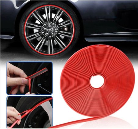 Araba Jant Fitili Lastik Jant Trim Bandı 8 Metre Kırmızı