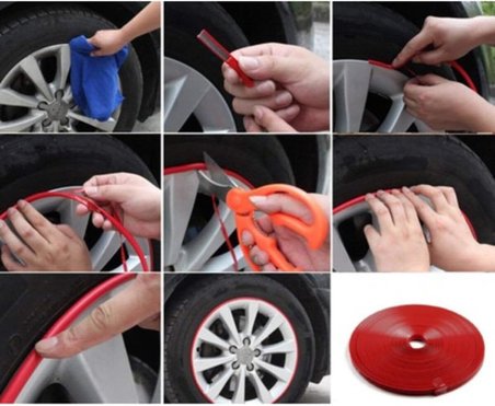 Araba Jant Fitili Lastik Jant Trim Bandı 8 Metre Kırmızı