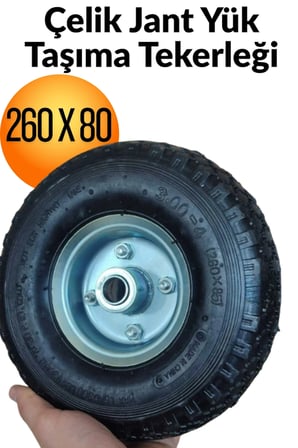 260 x 80 Mm Çelik Jant Tekerlek Siboplu Bilyeli Rulmanlı Havalı Dublex El Arabası Yük Taşıma Tekeri İskele Tekeri Taşıma Arabası Tekeri