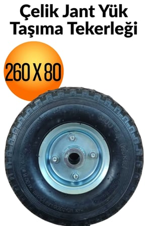260 x 80 Mm Çelik Jant Tekerlek Siboplu Bilyeli Rulmanlı Havalı Dublex El Arabası Yük Taşıma Tekeri İskele Tekeri Taşıma Arabası Tekeri