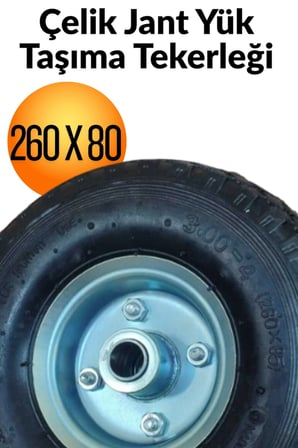 260 x 80 Mm Çelik Jant Tekerlek Siboplu Bilyeli Rulmanlı Havalı Dublex El Arabası Yük Taşıma Tekeri İskele Tekeri Taşıma Arabası Tekeri