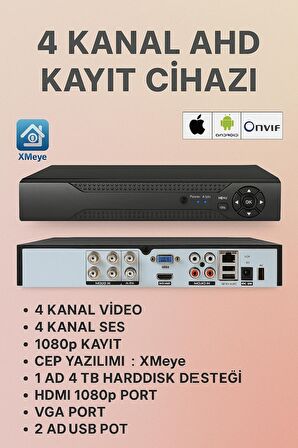 4 Kanal 5mp ahd xmeye kayıt cihazı