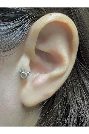 Paslanmaz Kararmaz Cerrahi Çelik Mickey Tragus, Kıkırdak Helix 8mm Piercing Gümüş Renk