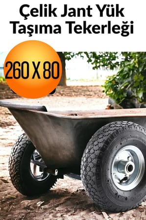 260 x 80 Mm Çelik Jant Tekerlek Siboplu Bilyeli Rulmanlı Havalı Dublex El Arabası Yük Taşıma Tekeri İskele Tekeri Taşıma Arabası Tekeri