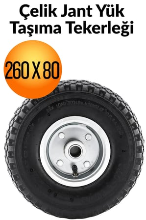 260 x 80 Mm Çelik Jant Tekerlek Siboplu Bilyeli Rulmanlı Havalı Dublex El Arabası Yük Taşıma Tekeri İskele Tekeri Taşıma Arabası Tekeri