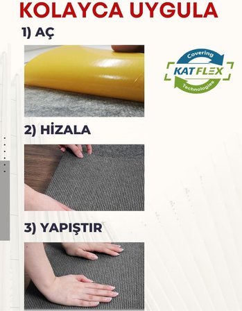 KATFlex Halıfleks Kendinden Yapışkanlı Duvardan Duvara Halıflex Rip Halı Keçe Zemin Kaplama (Antrasit, 50x100)