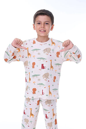 Animaux Desenli %100 Pamuk Unisex Çocuk Pijama Takımı