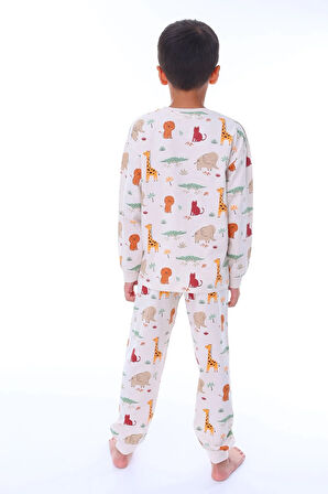 Animaux Desenli %100 Pamuk Unisex Çocuk Pijama Takımı