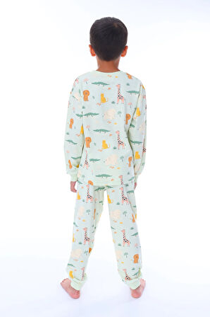 Animaux Desenli %100 Pamuk Unisex Çocuk Pijama Takımı