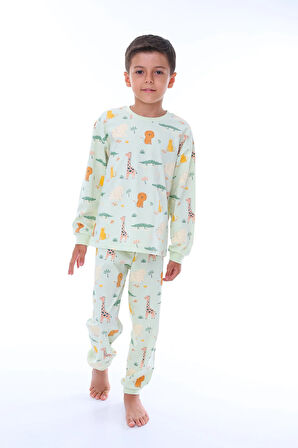 Animaux Desenli %100 Pamuk Unisex Çocuk Pijama Takımı