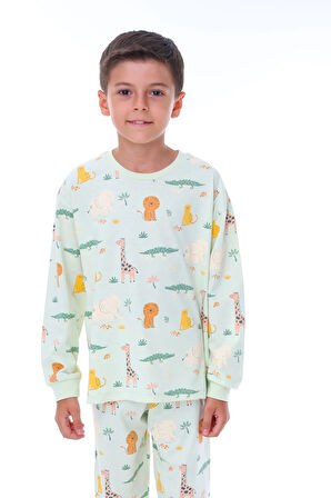 Animaux Desenli %100 Pamuk Unisex Çocuk Pijama Takımı