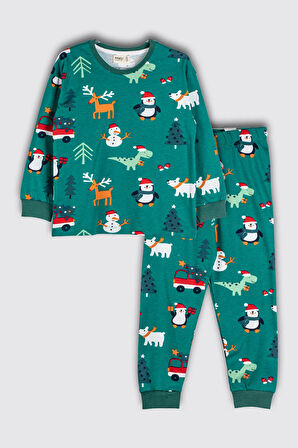 Yılbaşı Temalı Baston Şeker Desenli %100 Pamuk Unisex Pijama Takımı