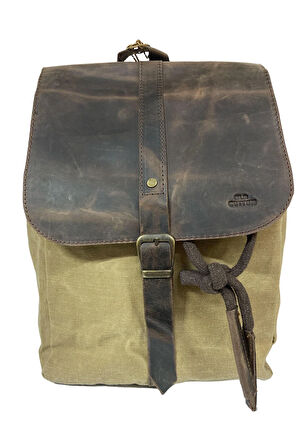 Deri Kanvas Tek Bölmeli Büzgülü Kapaklı Vintage Disayn Sırt Gezi Çantası Gds Erica Çanta 7120