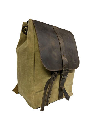 Deri Kanvas Tek Bölmeli Büzgülü Kapaklı Vintage Disayn Sırt Gezi Çantası Gds Erica Çanta 7120