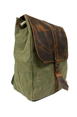Deri Kanvas Tek Bölmeli Büzgülü Kapaklı Vintage Disayn Sırt Gezi Çantası GDS Erica Bag 7120