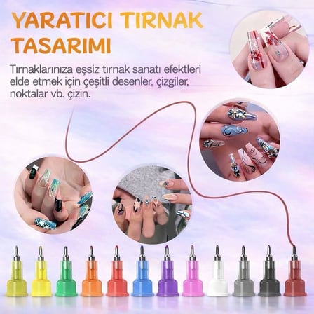 RIVANO 12 Renk Oje Sanatı Kalemi Seti, Su Bazlı Hızlı Kuruyan Tırnak Art Kalemi, Çocuklar ve Yetişkinler İçin Kolay Tırnak Boyama ve Nail Art Tasarım Seti