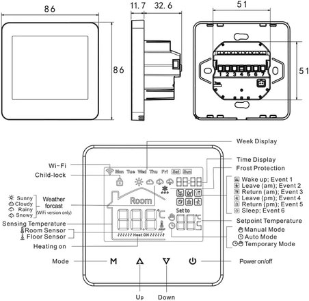 WiFi Kablolu Akıllı Oda Termostatı (Tuya ve Smart Life Uyumlu)