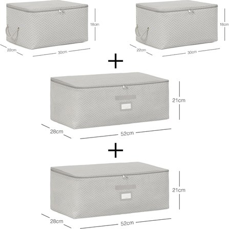4'lü Gri Balıksırtı Hurç Set 2 Adet 30 x 22 x 18/2 Adet 52 x 28 x 21 cm