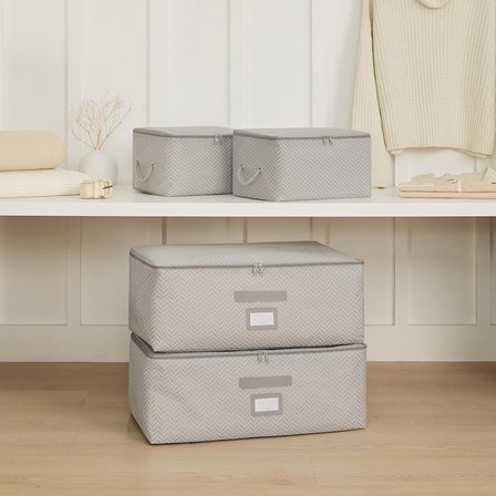 4'lü Gri Balıksırtı Hurç Set 2 Adet 30 x 22 x 18/2 Adet 52 x 28 x 21 cm