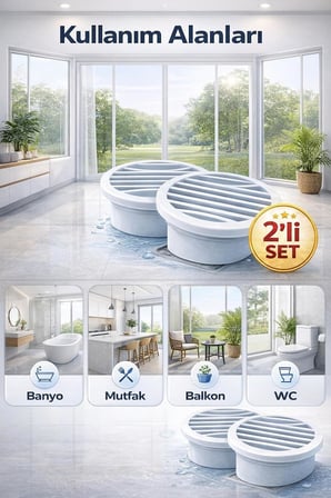 2 Li Yuvarlak Gider Süzgeci ve Koku Önleyici Kapak, Banyo, Mutfak, Duş ve Zemin Giderlerinde Kullanıma Uygun, 10 cm Çap, Dayanıklı Plastik, Saç ve Atık Tutucu Izgaralı Tasarım, Kolay Temizlik