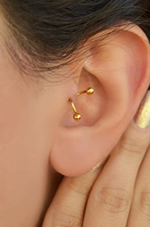 Kıvrımlı Çelik Spiral Piercing 6 mm Tragus Helix Kıkırdak Gold