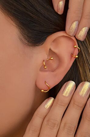 Kıvrımlı Çelik Spiral Piercing 6 mm Tragus Helix Kıkırdak Gold