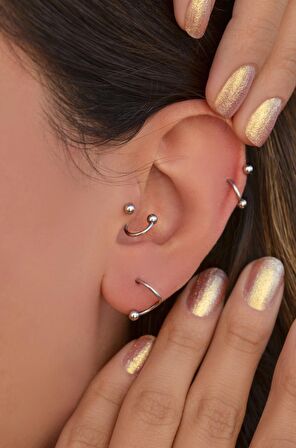 Kıvrımlı Çelik Spiral Piercing 6 mm Tragus Helix Kıkırdak Gümüş Renk