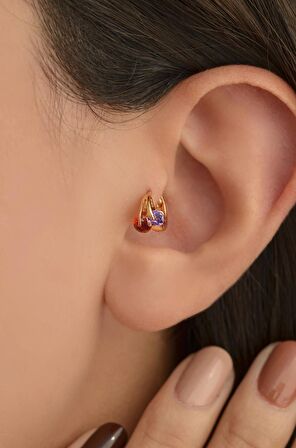 Svarovsky Renkli Taş Kiraz Halka Tragus Piercing Helix Kıkırdak