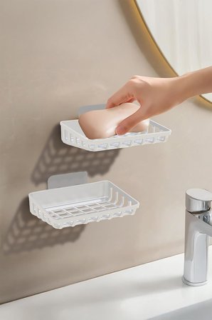 Banyor 6'Lı Banyo Seti Yapışkanlı Banyo Düzenleyici Şampuanlık Diş Fırçalık Sabunluk Askılık Takımı Beyaz