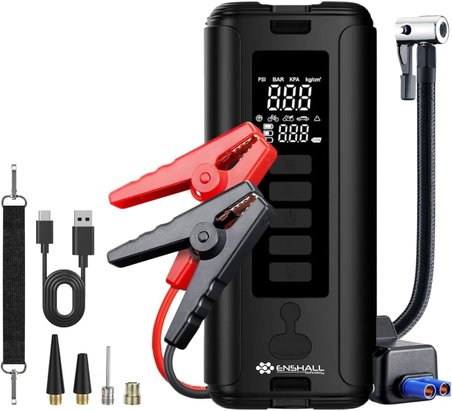 12000mAh Led Işıklı Powerbank Özellikli Acil Durum Akü Takviye Kablolu 800A Araç Motor Lastik Şişirme Hava Kompresörü 100W