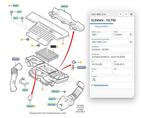 Hava Fıltresı Fıesta/Fusıon 1.4/1.6 ( FSE11216031 - 2S619601C1A - TAMT9601FBNZ )