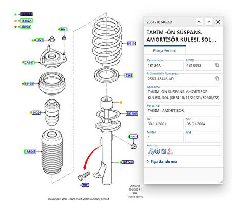 On Amortısor Sol Fıesta Tdcı Benzınlı 02  ( SCH311695 - 2S6118146AD )