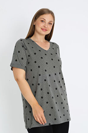 Kadın Puantiyeli Kısa Kollu Pamuklu T-Shirt