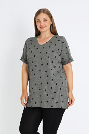 Kadın Puantiyeli Kısa Kollu Pamuklu T-Shirt