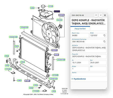 Depo - Radyator Su Tasıma Dızel Fıesta    ( KAL343860 - 3S618K218AB )